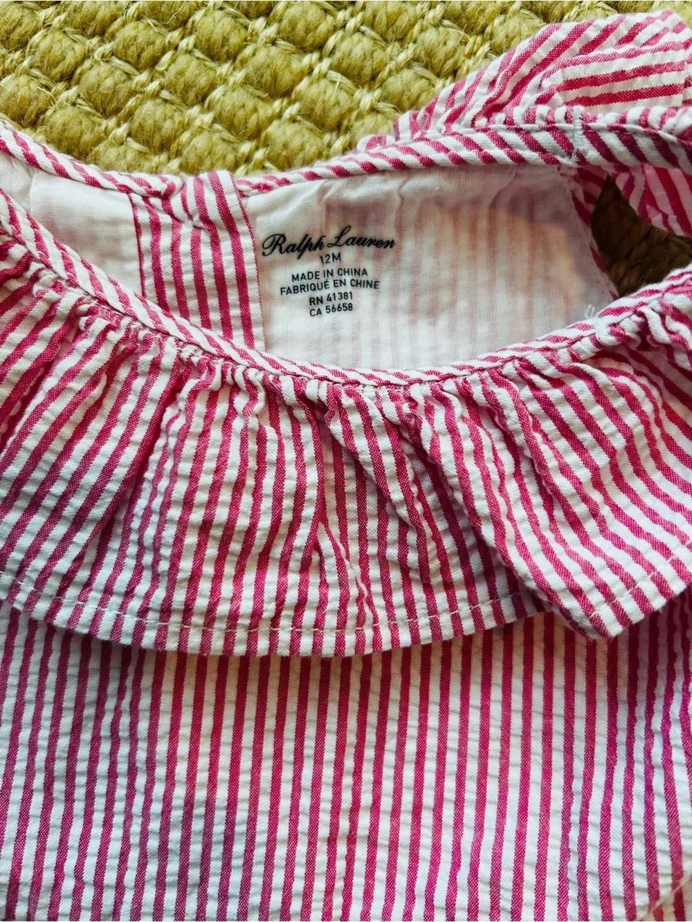 Ralph Lauren Pink & White Seersucker Dress with Bloomers - excellent shape, 12 m